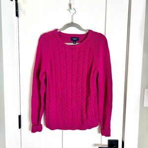 Lands' End Magenta Bright Pink The Drifter Crew Neck Cable Knit Sweater Size L